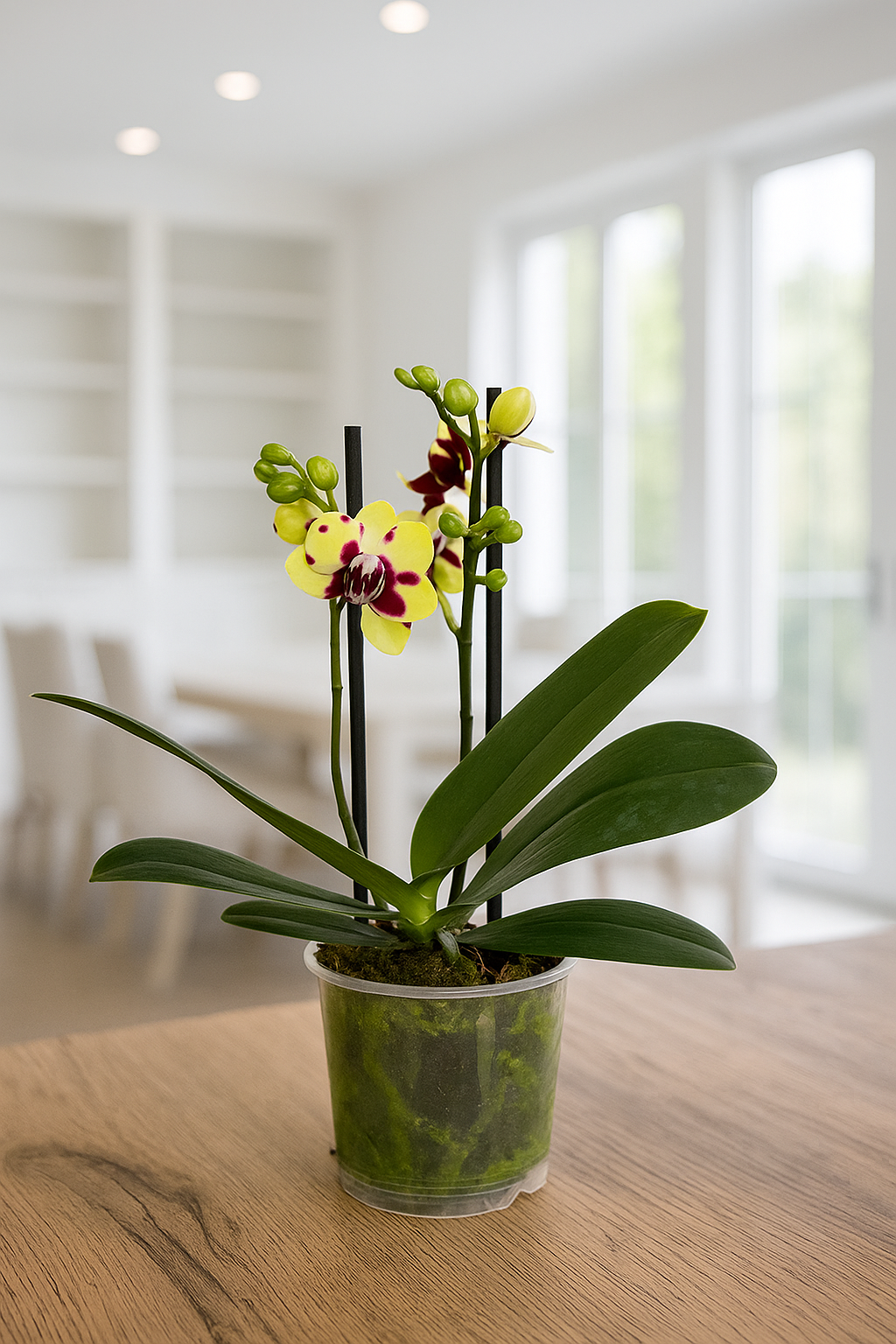 Orquídea mediana Amarilla manchas moradas