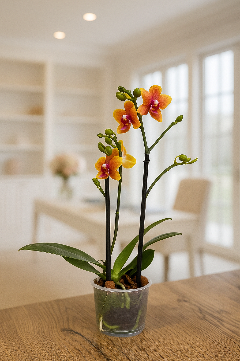 Orquídea mediana Naranja con Fucsia