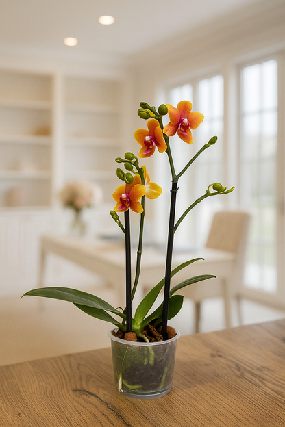 Orquídea mediana Naranja con Fucsia