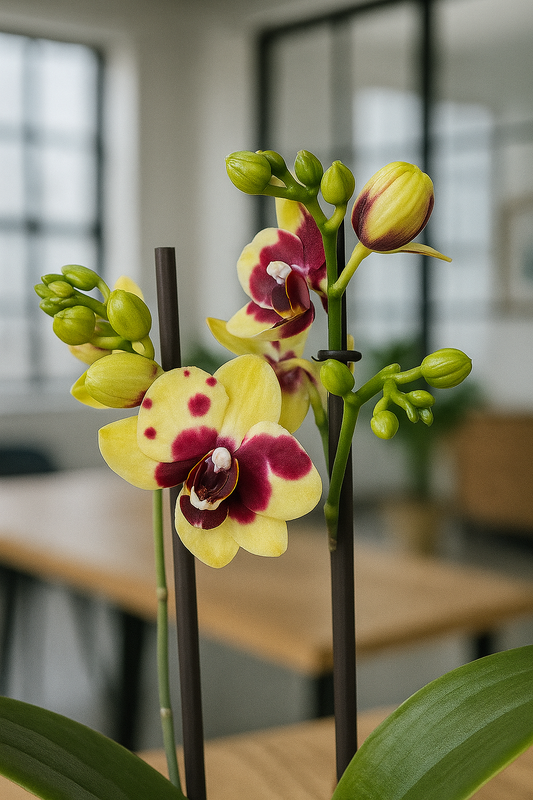 Orquídea mediana Amarilla manchas moradas